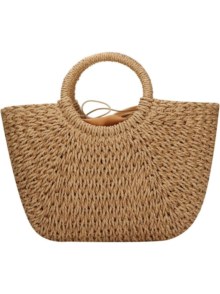 Hand-Woven Straw Tote Bag For Women | Large Round Handle Rattan Beach Bag